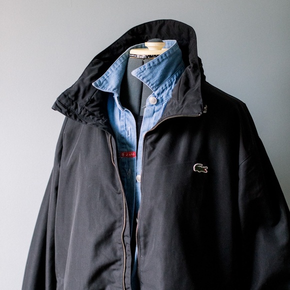 LACOSTE Men's Zip Up Lightweight Jacket - Black - Hidden Hood - XL - Picture 3 of 10